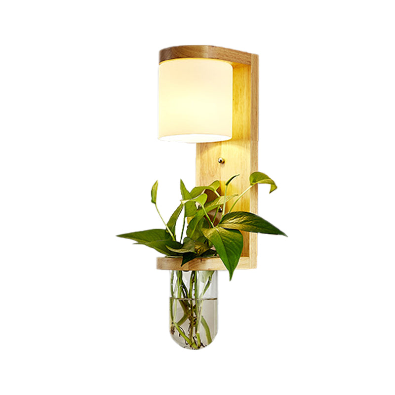 Frendorf | Barrel/Globe Opal Glass Up/Down Light Simple 1 Light Wohnzimmer LED Wandmontagebeleuchtung in Holz
