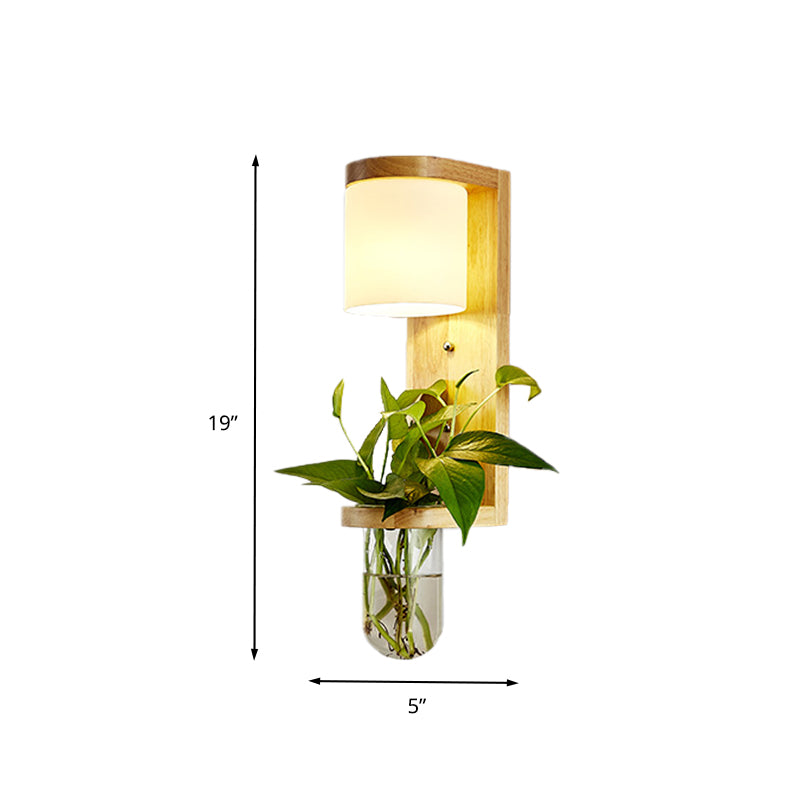 Frendorf | Barrel/Globe Opal Glass Up/Down Light Simple 1 Light Wohnzimmer LED Wandmontagebeleuchtung in Holz