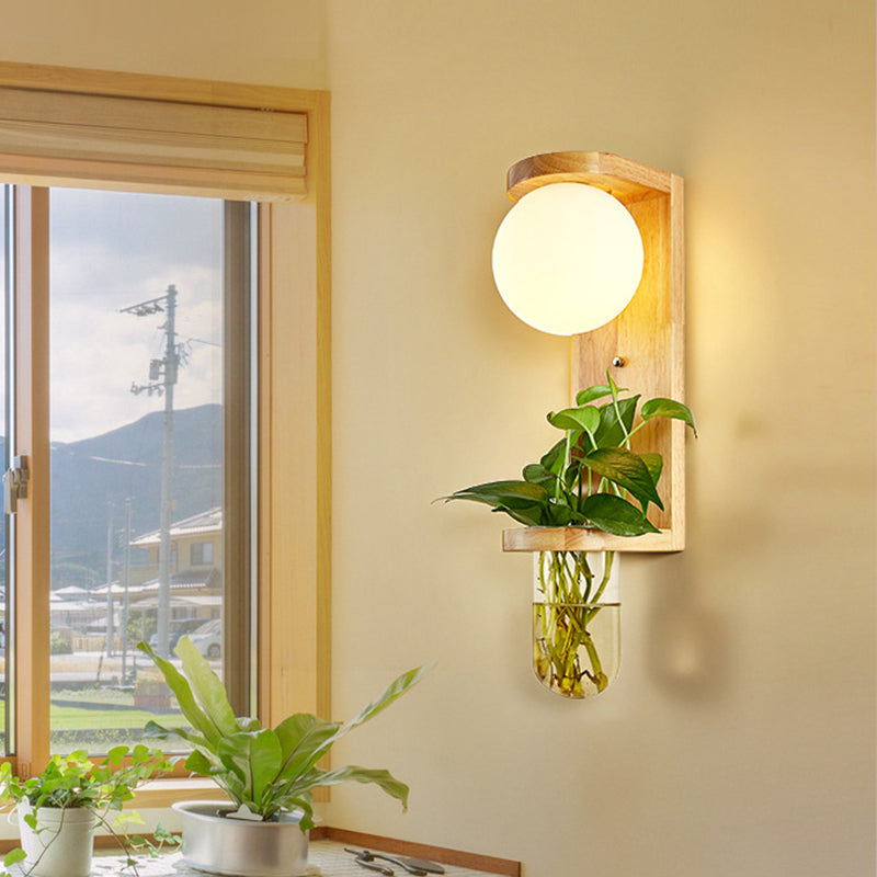 Frendorf | Barrel/Globe Opal Glass Up/Down Light Simple 1 Light Wohnzimmer LED Wandmontagebeleuchtung in Holz