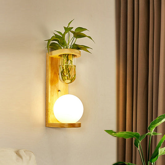 Frendorf | Barrel/Globe Opal Glass Up/Down Light Simple 1 Light Wohnzimmer LED Wandmontagebeleuchtung in Holz