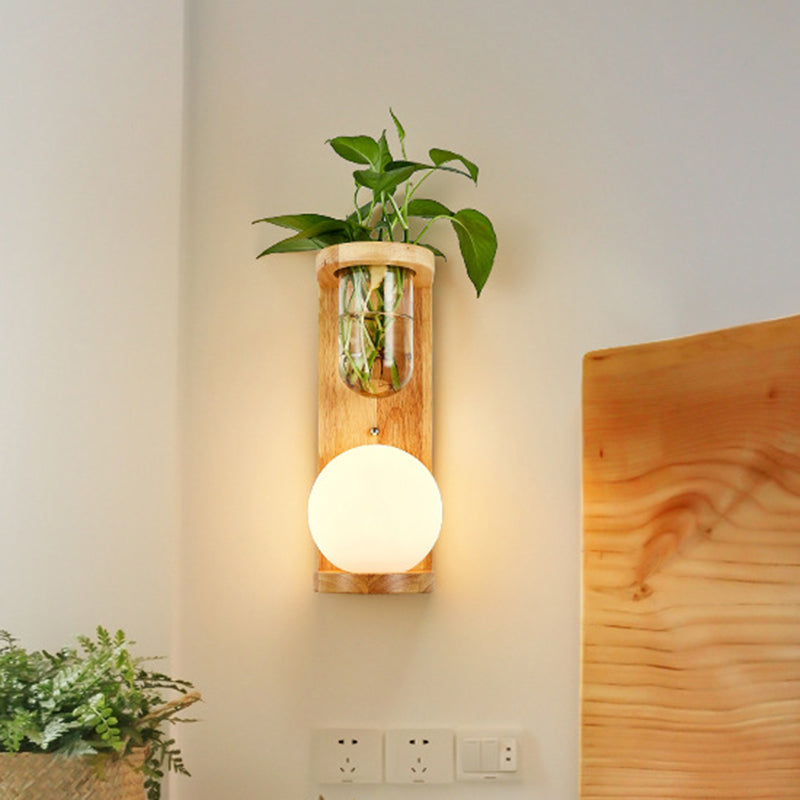 Frendorf | Barrel/Globe Opal Glass Up/Down Light Simple 1 Light Wohnzimmer LED Wandmontagebeleuchtung in Holz
