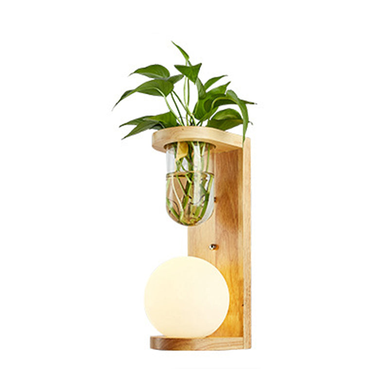 Frendorf | Barrel/Globe Opal Glass Up/Down Light Simple 1 Light Wohnzimmer LED Wandmontagebeleuchtung in Holz