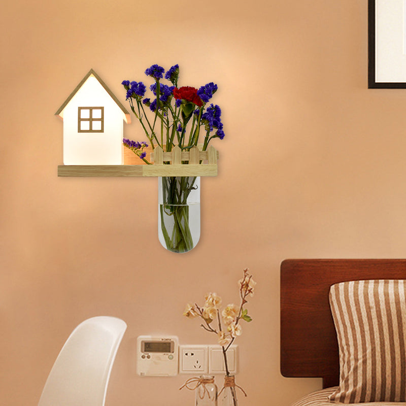 Frendorf | Wood House Wandleuchte Industrial Creme Glas 1-Licht Restaurant LED Wandleuchten, Links/Rechts