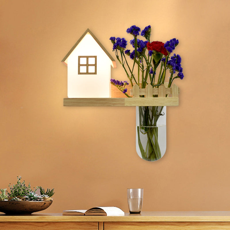 Frendorf | Wood House Wandleuchte Industrial Creme Glas 1-Licht Restaurant LED Wandleuchten, Links/Rechts