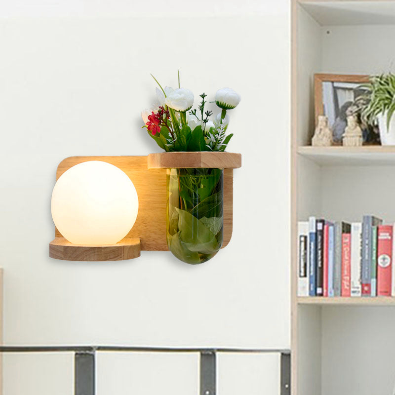 Frendorf | Milchglas-Oberfläche Wandleuchte Industrie 1 Kopf Schlafzimmer LED Wandbeleuchtung in Holz, Links/Rechts