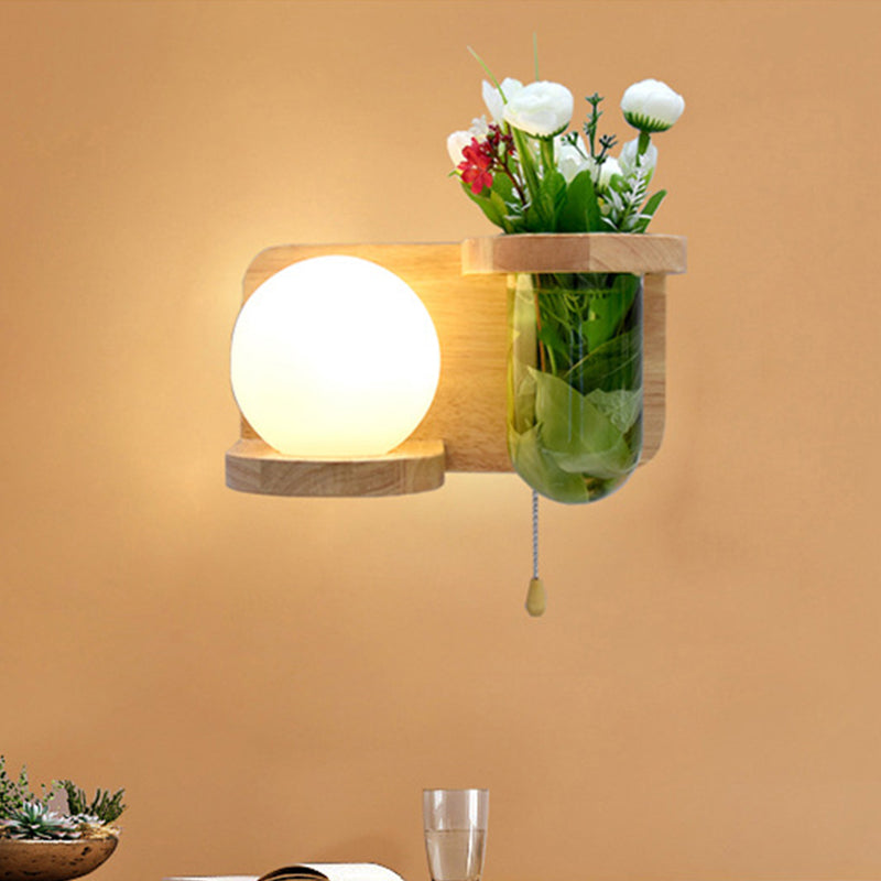 Frendorf | Milchglas-Oberfläche Wandleuchte Industrie 1 Kopf Schlafzimmer LED Wandbeleuchtung in Holz, Links/Rechts