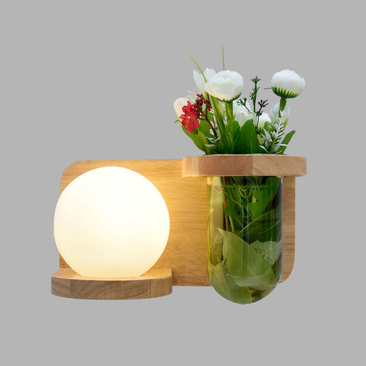 Frendorf | Milchglas-Oberfläche Wandleuchte Industrie 1 Kopf Schlafzimmer LED Wandbeleuchtung in Holz, Links/Rechts