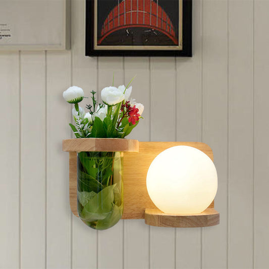 Frendorf | Milchglas-Oberfläche Wandleuchte Industrie 1 Kopf Schlafzimmer LED Wandbeleuchtung in Holz, Links/Rechts