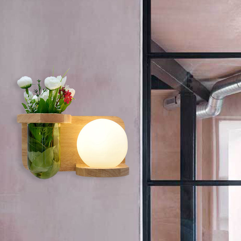 Frendorf | Milchglas-Oberfläche Wandleuchte Industrie 1 Kopf Schlafzimmer LED Wandbeleuchtung in Holz, Links/Rechts