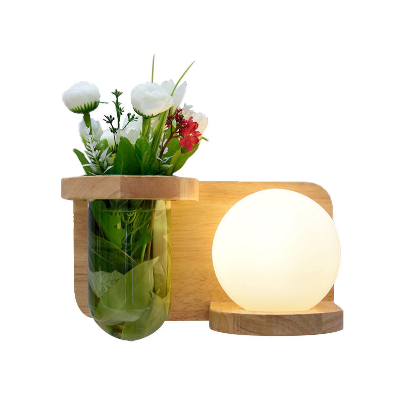 Frendorf | Milchglas-Oberfläche Wandleuchte Industrie 1 Kopf Schlafzimmer LED Wandbeleuchtung in Holz, Links/Rechts