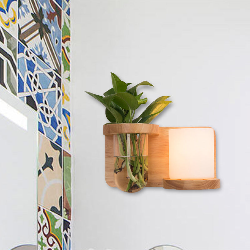 Frendorf | 1 Hoofd Barrel/Globe Wandlamp Industriële Hout Opale Glas LED Wandverlichting voor Woonkamer, Links/Rechts