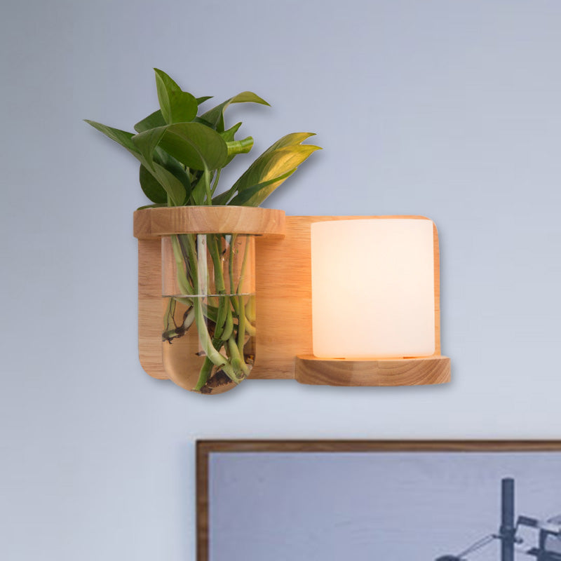 Frendorf | 1 Hoofd Barrel/Globe Wandlamp Industriële Hout Opale Glas LED Wandverlichting voor Woonkamer, Links/Rechts