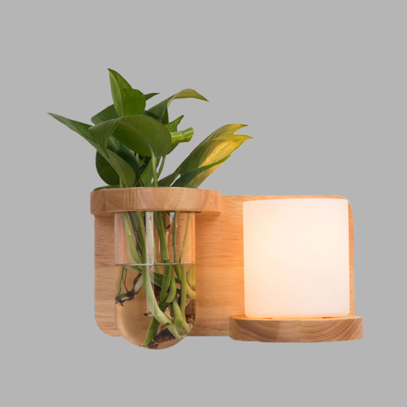 Frendorf | 1 Hoofd Barrel/Globe Wandlamp Industriële Hout Opale Glas LED Wandverlichting voor Woonkamer, Links/Rechts