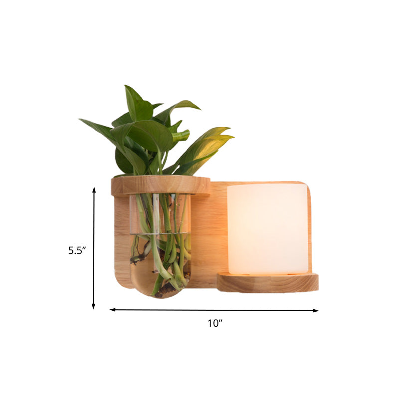 Frendorf | 1 Hoofd Barrel/Globe Wandlamp Industriële Hout Opale Glas LED Wandverlichting voor Woonkamer, Links/Rechts