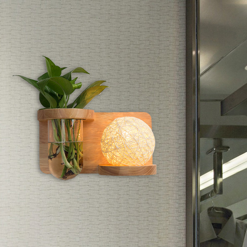 Frendorf | 1 Hoofd Barrel/Globe Wandlamp Industriële Hout Opale Glas LED Wandverlichting voor Woonkamer, Links/Rechts