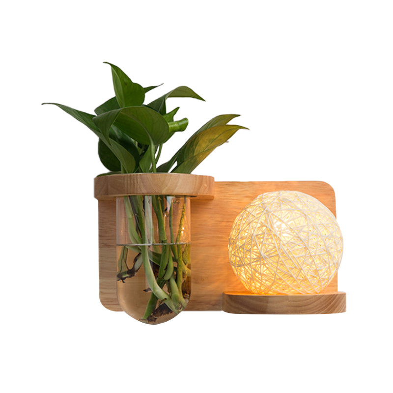 Frendorf | 1 Hoofd Barrel/Globe Wandlamp Industriële Hout Opale Glas LED Wandverlichting voor Woonkamer, Links/Rechts