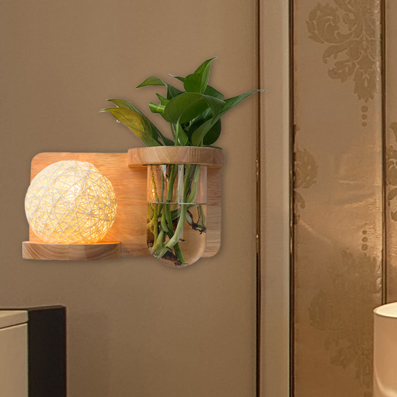 Frendorf | 1 Hoofd Barrel/Globe Wandlamp Industriële Hout Opale Glas LED Wandverlichting voor Woonkamer, Links/Rechts