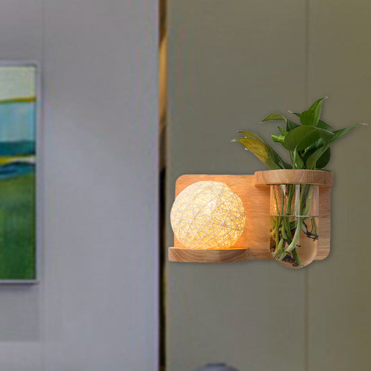 Frendorf | 1 Hoofd Barrel/Globe Wandlamp Industriële Hout Opale Glas LED Wandverlichting voor Woonkamer, Links/Rechts