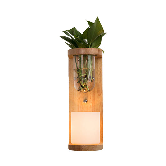 Frendorf | Zylinder Wohnzimmer Wandlampe Industrie Opalglas 1 Licht Holz LED Wandleuchte Beleuchtungseinrichtung