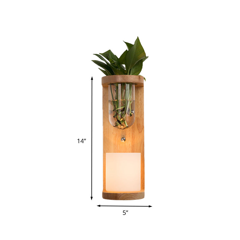 Frendorf | Zylinder Wohnzimmer Wandlampe Industrie Opalglas 1 Licht Holz LED Wandleuchte Beleuchtungseinrichtung