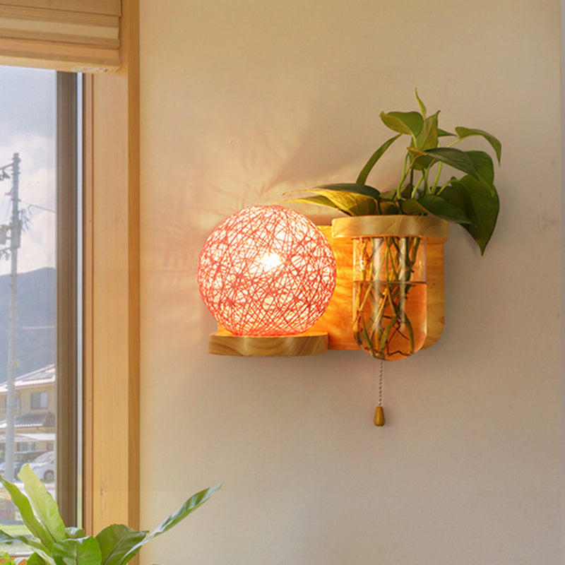 Frendorf | Minimalisme Sphere Wandlamp Sconces 1 Gloeilamp Houten LED Wandgemonteerde Verlichting in Wit/Roze/Geel, Links/Rechts
