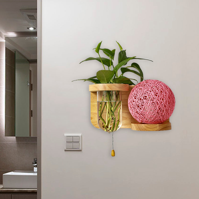 Frendorf | Minimalisme Sphere Wandlamp Sconces 1 Gloeilamp Houten LED Wandgemonteerde Verlichting in Wit/Roze/Geel, Links/Rechts