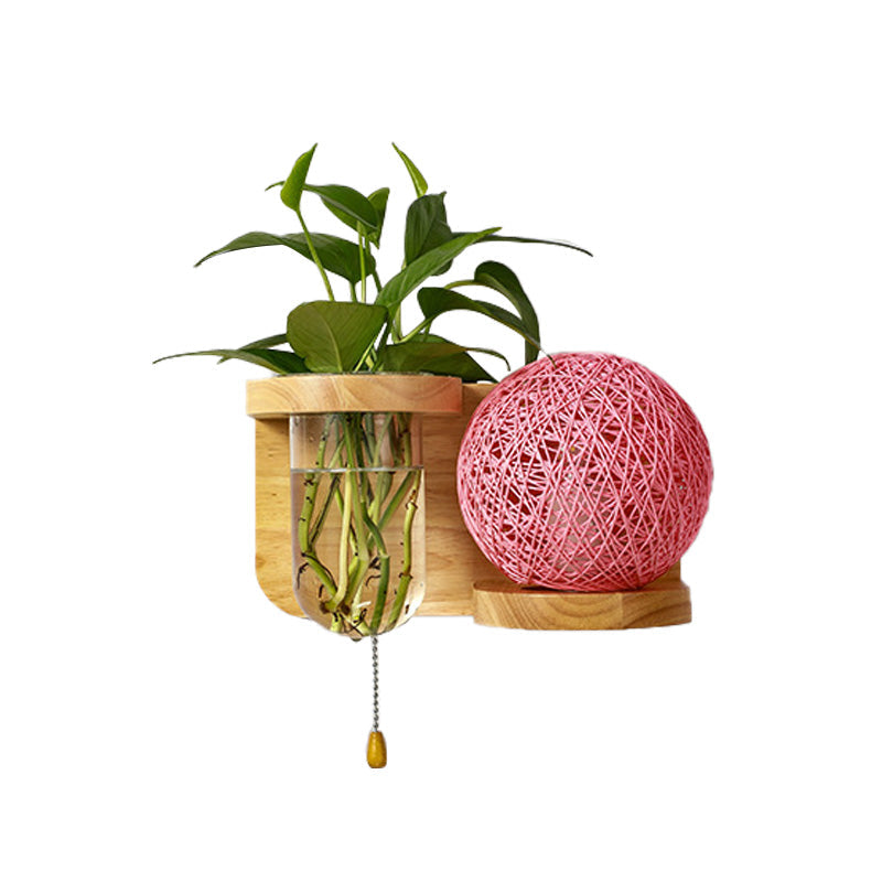 Frendorf | Minimalisme Sphere Wandlamp Sconces 1 Gloeilamp Houten LED Wandgemonteerde Verlichting in Wit/Roze/Geel, Links/Rechts
