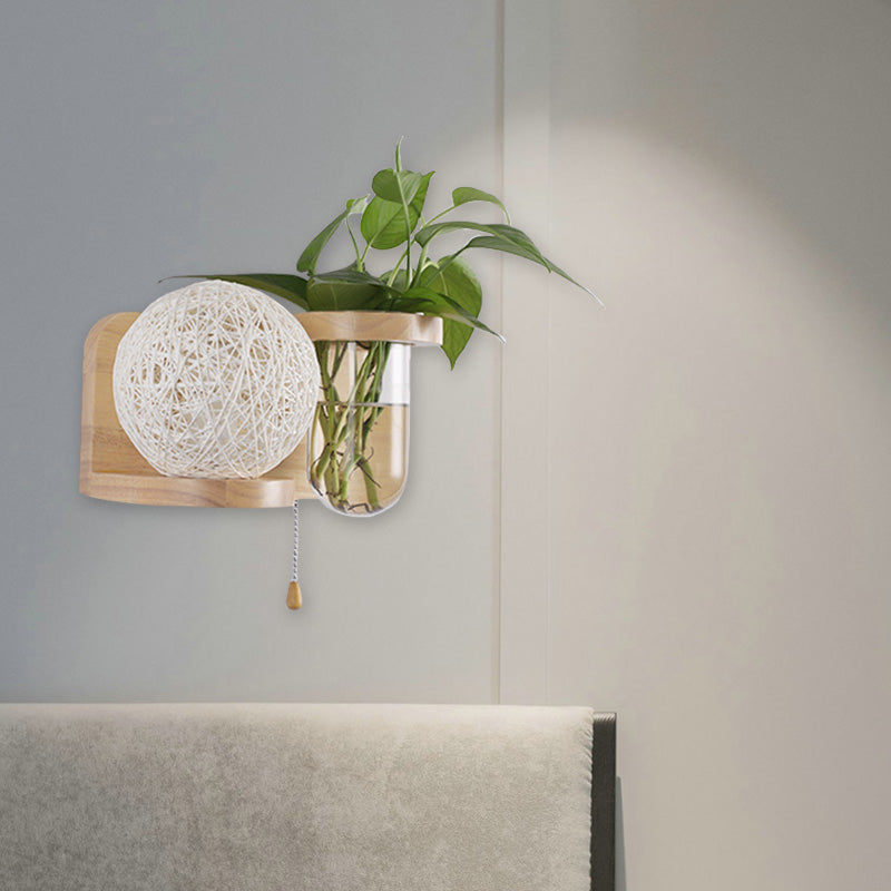 Frendorf | Minimalisme Sphere Wandlamp Sconces 1 Gloeilamp Houten LED Wandgemonteerde Verlichting in Wit/Roze/Geel, Links/Rechts