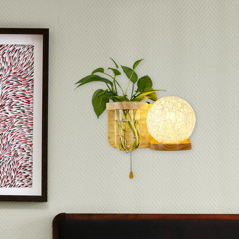 Frendorf | Minimalisme Sphere Wandlamp Sconces 1 Gloeilamp Houten LED Wandgemonteerde Verlichting in Wit/Roze/Geel, Links/Rechts