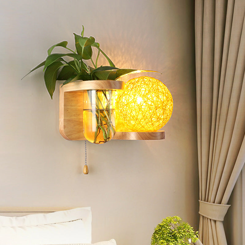 Frendorf | Minimalisme Sphere Wandlamp Sconces 1 Gloeilamp Houten LED Wandgemonteerde Verlichting in Wit/Roze/Geel, Links/Rechts
