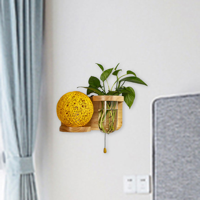Frendorf | Minimalisme Sphere Wandlamp Sconces 1 Gloeilamp Houten LED Wandgemonteerde Verlichting in Wit/Roze/Geel, Links/Rechts