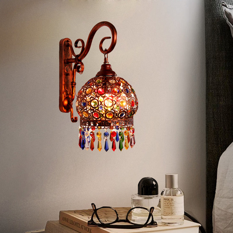 Frendorf | 1 Glühbirne Globus Wandschalter Dekorative Messing/Kupfer Metall Wandlichtarmatur mit hängendem Kristall für Schlafzimmer