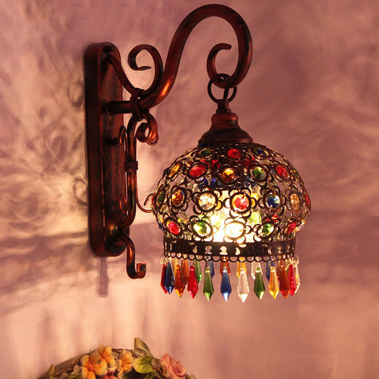 Frendorf | 1 Glühbirne Globus Wandschalter Dekorative Messing/Kupfer Metall Wandlichtarmatur mit hängendem Kristall für Schlafzimmer