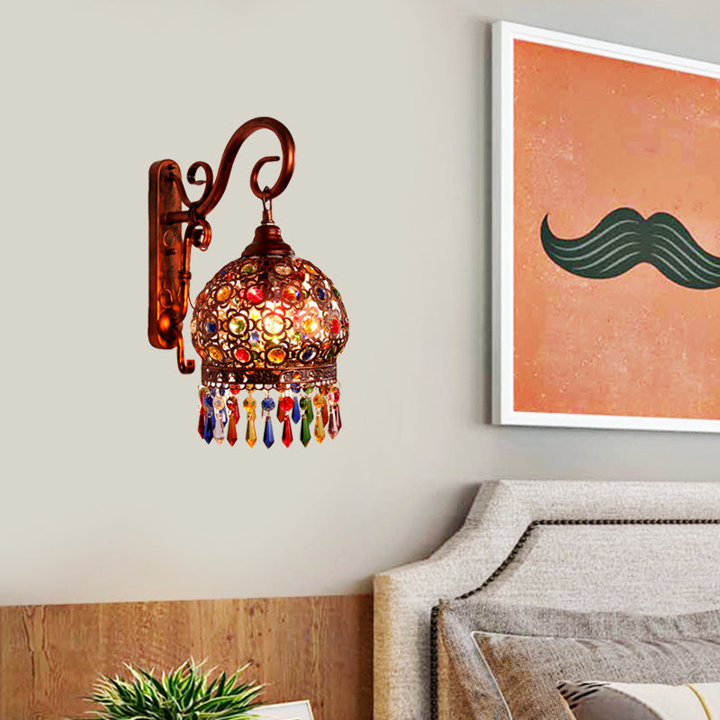 Frendorf | 1 Glühbirne Globus Wandschalter Dekorative Messing/Kupfer Metall Wandlichtarmatur mit hängendem Kristall für Schlafzimmer