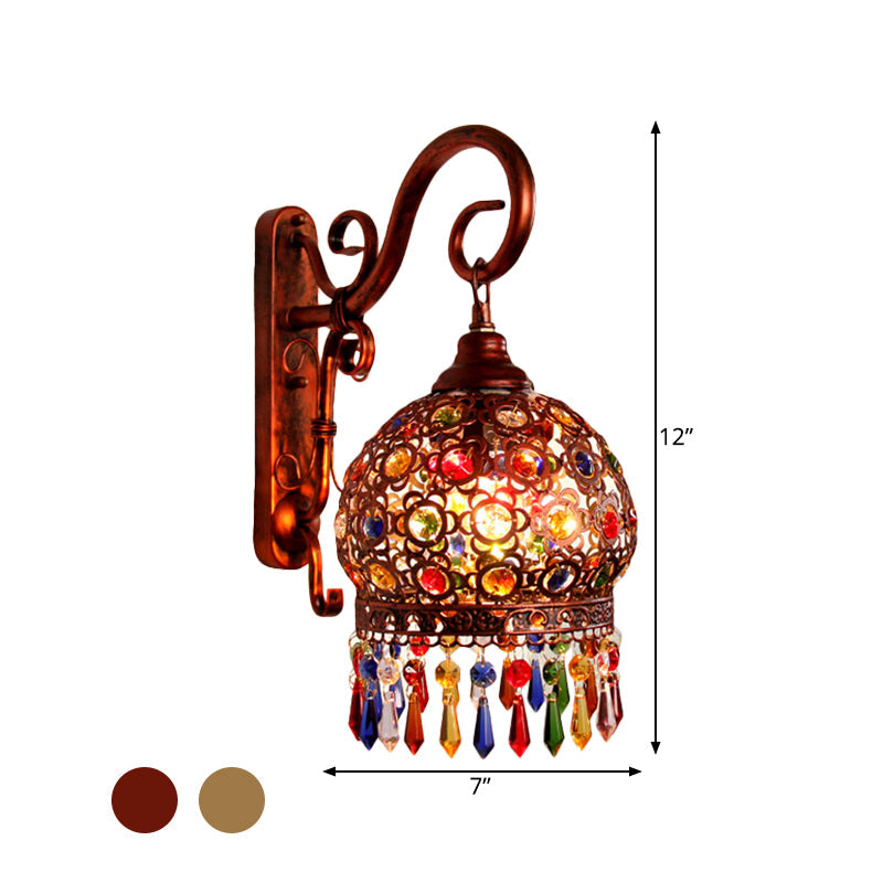 Frendorf | 1 Glühbirne Globus Wandschalter Dekorative Messing/Kupfer Metall Wandlichtarmatur mit hängendem Kristall für Schlafzimmer