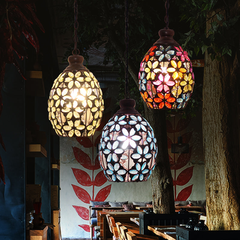 Bohemian Dome Down Lighting Pendant 1 Bulb Metal Hanging Ceiling Light in Gelb/Blau/Grün für Restaurant