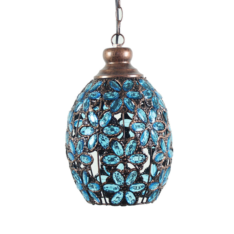 Bohemian Dome Down Lighting Pendant 1 Bulb Metal Hanging Ceiling Light in Gelb/Blau/Grün für Restaurant