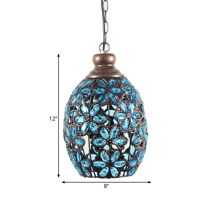 Bohemian Dome Down Lighting Pendant 1 Bulb Metal Hanging Ceiling Light in Gelb/Blau/Grün für Restaurant