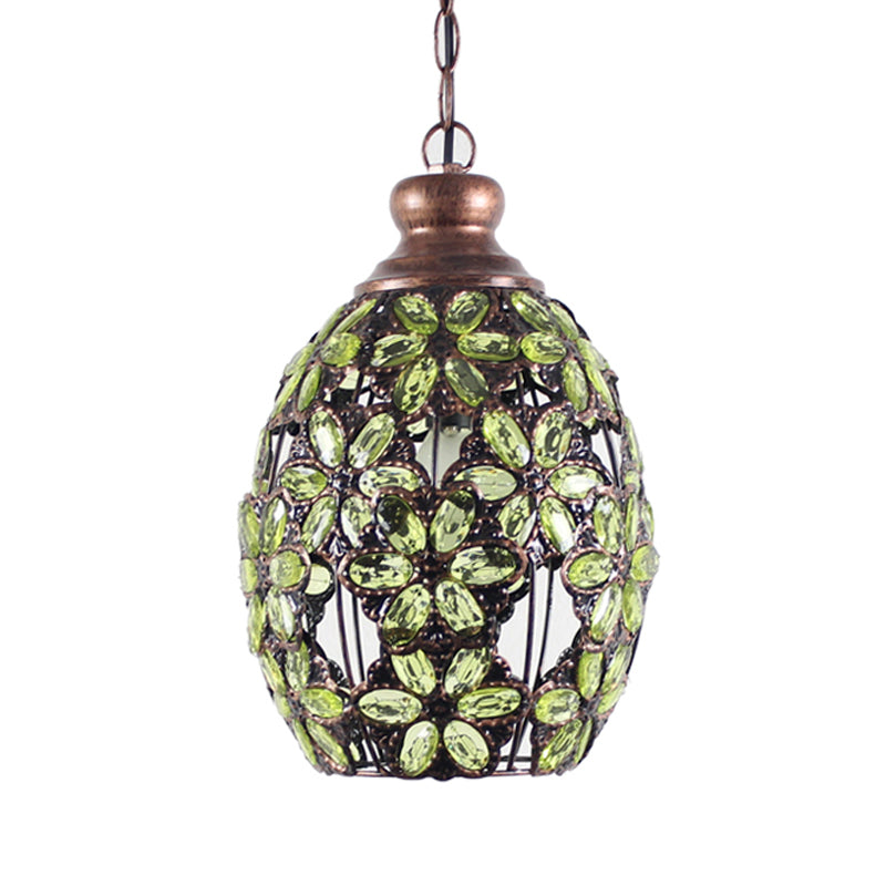 Bohemian Dome Down Lighting Pendant 1 Bulb Metal Hanging Ceiling Light in Gelb/Blau/Grün für Restaurant
