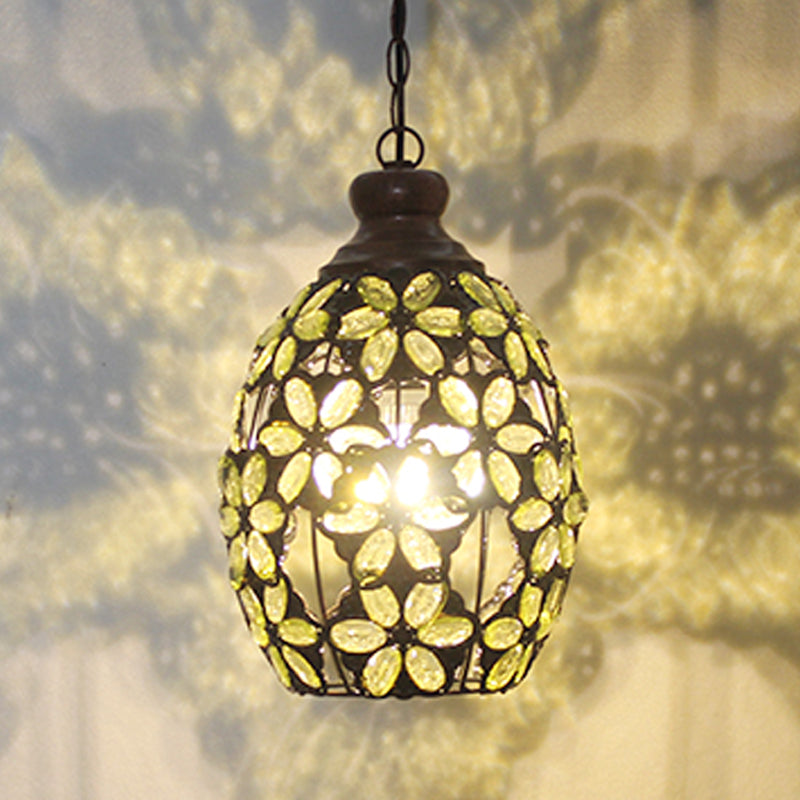 Bohemian Dome Down Lighting Pendant 1 Bulb Metal Hanging Ceiling Light in Gelb/Blau/Grün für Restaurant