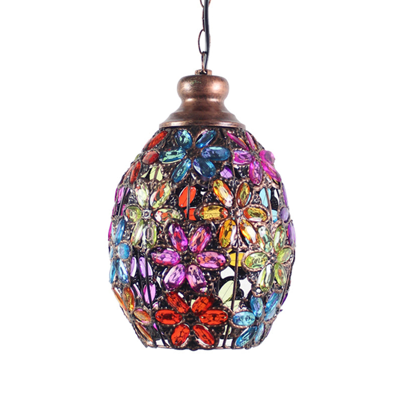 Bohemian Dome Down Lighting Pendant 1 Bulb Metal Hanging Ceiling Light in Gelb/Blau/Grün für Restaurant