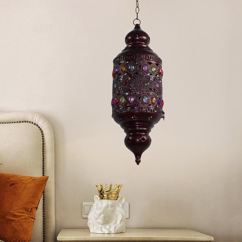 Bohemian Zylinder Deckenpendelleuchte 1 Glühbirne Metall Hängeleuchte in Kupfer für Schlafzimmer, 6"/6.5"/7" Breite