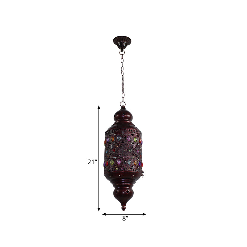 Bohemian Zylinder Deckenpendelleuchte 1 Glühbirne Metall Hängeleuchte in Kupfer für Schlafzimmer, 6"/6.5"/7" Breite