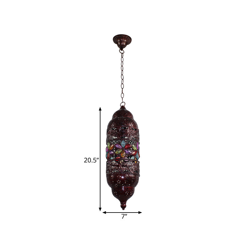 Bohemian Zylinder Deckenpendelleuchte 1 Glühbirne Metall Hängeleuchte in Kupfer für Schlafzimmer, 6"/6.5"/7" Breite