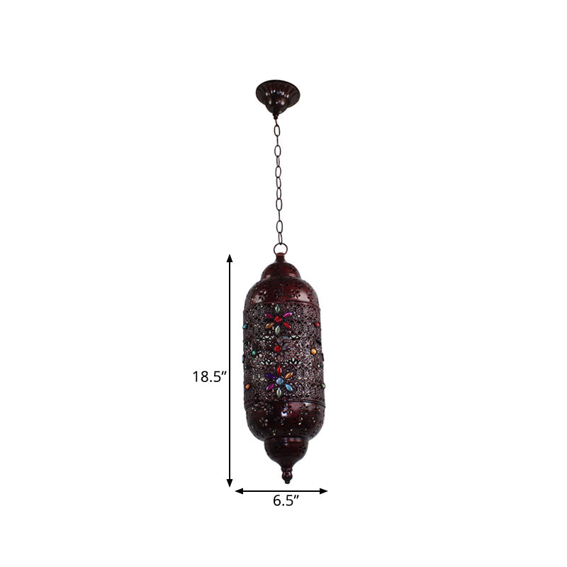 Bohemian Zylinder Deckenpendelleuchte 1 Glühbirne Metall Hängeleuchte in Kupfer für Schlafzimmer, 6"/6.5"/7" Breite