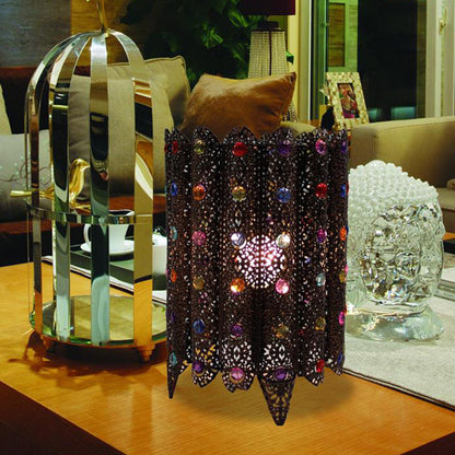 Zylindrischer Wohnzimmertisch Beleuchtung Bohemian Metall 1 Glühbirne Schwarz/Weiß Nachttischlampe