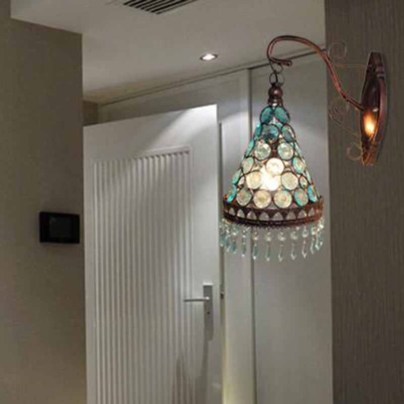 Frendorf | 1 Glühbirne Metall Wandleuchte Art Deco Gelb/Blau/Lila Konische Esszimmer Wandmontage Beleuchtung mit Hängendem Glas