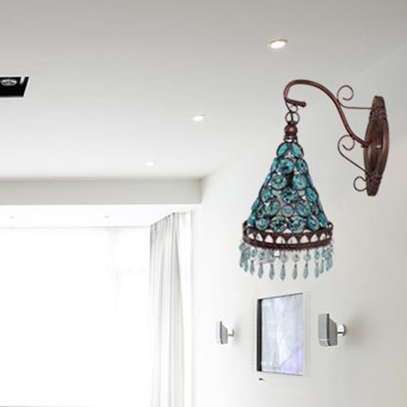Frendorf | 1 Glühbirne Metall Wandleuchte Art Deco Gelb/Blau/Lila Konische Esszimmer Wandmontage Beleuchtung mit Hängendem Glas