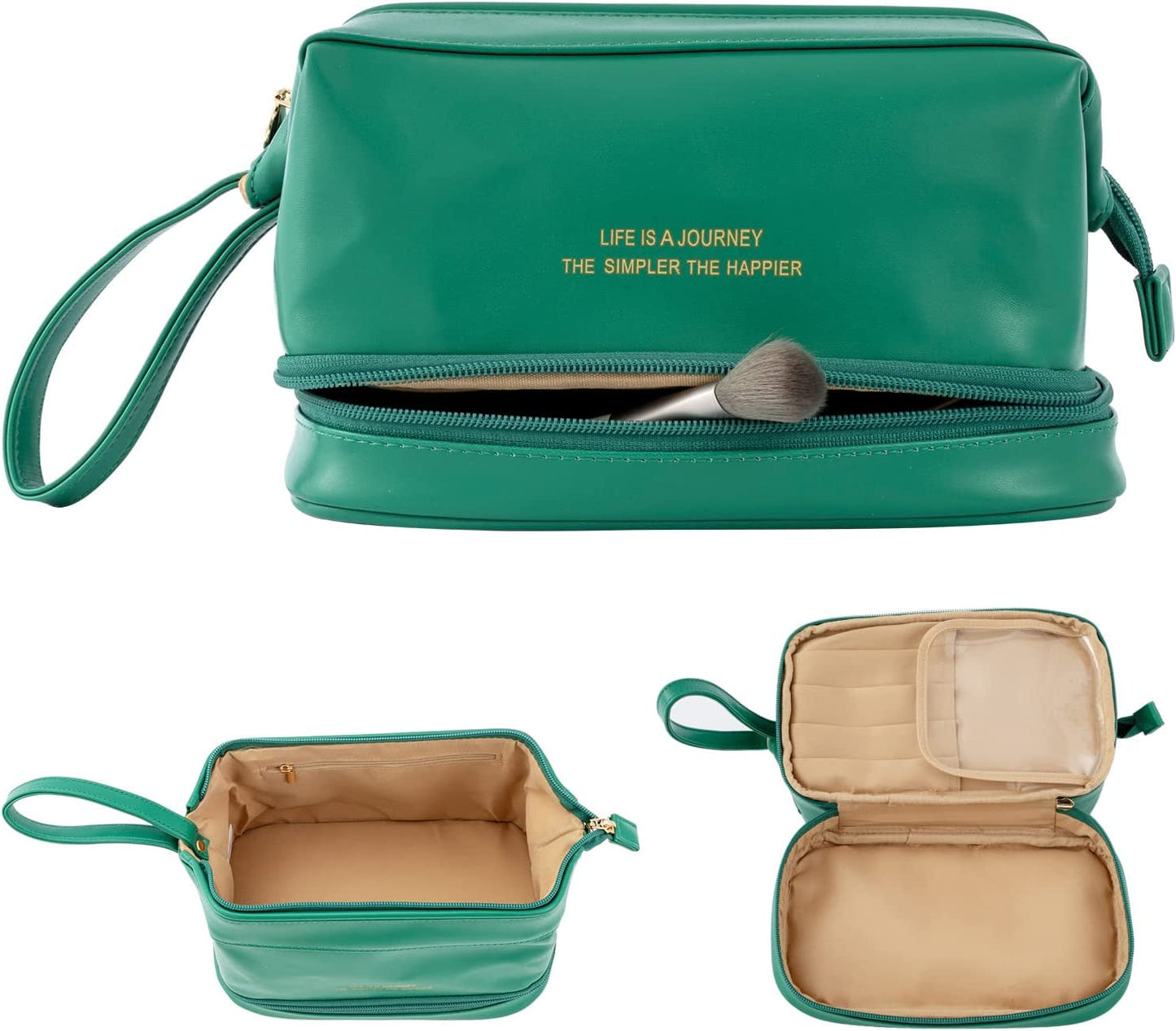 Frendorf | Abiudeng Große Make-up Tasche, Doppelschicht Kosmetiktasche, Reise Make-up Tasche, Leder Make-up Tasche, Kosmetische Reisetaschen, Tragbare Leder Kulturbeutel, Geräumige Kosmetiktasche für Frauen und Mädchen