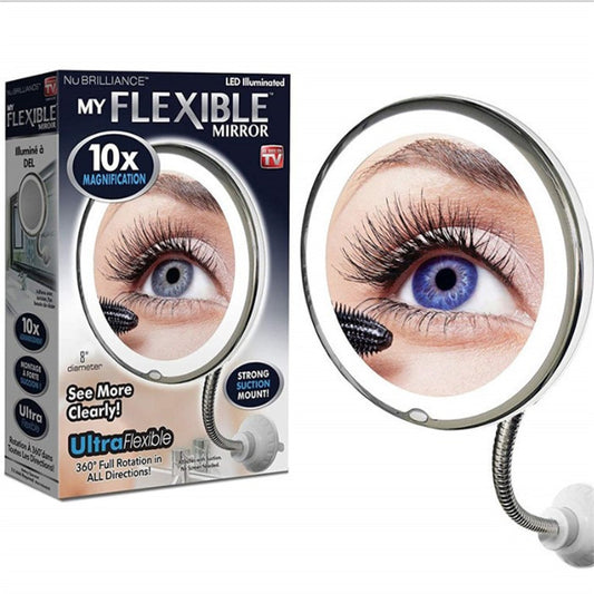 10-fache Vergrößerung LED wandmontierter Kosmetikspiegel mit Lampe, universeller 360-Grad-Faltspiegel, flexibler Spiegel